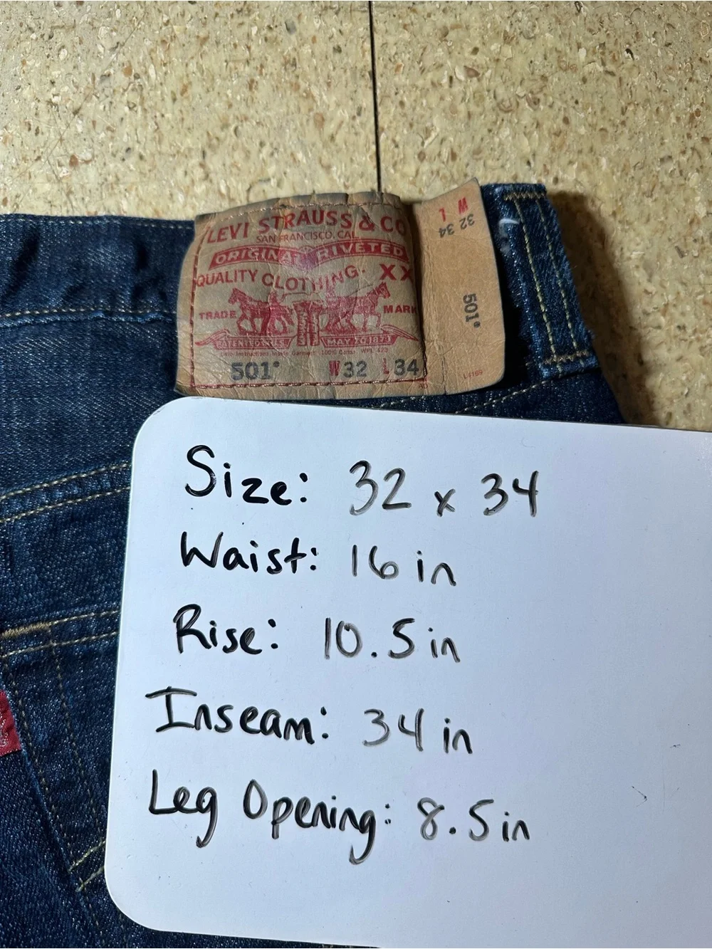 Levis 501XX Mens Blue Straight Button Fly Mid Rise Dark Jeans Sz 32x34